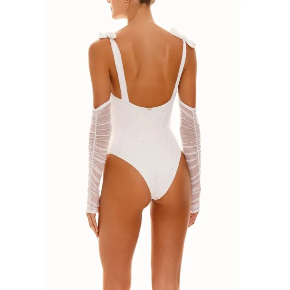 BOAMAR Millie Cheeky One Piece in White Textured Shine Medium New Bridal Swim